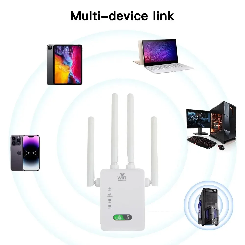 1200Mbps WiFi Repeater Wireless Extender Dual-Band 2.4G/5Ghz Wi-Fi Extender Booster Network Amplifier Long Range Signal