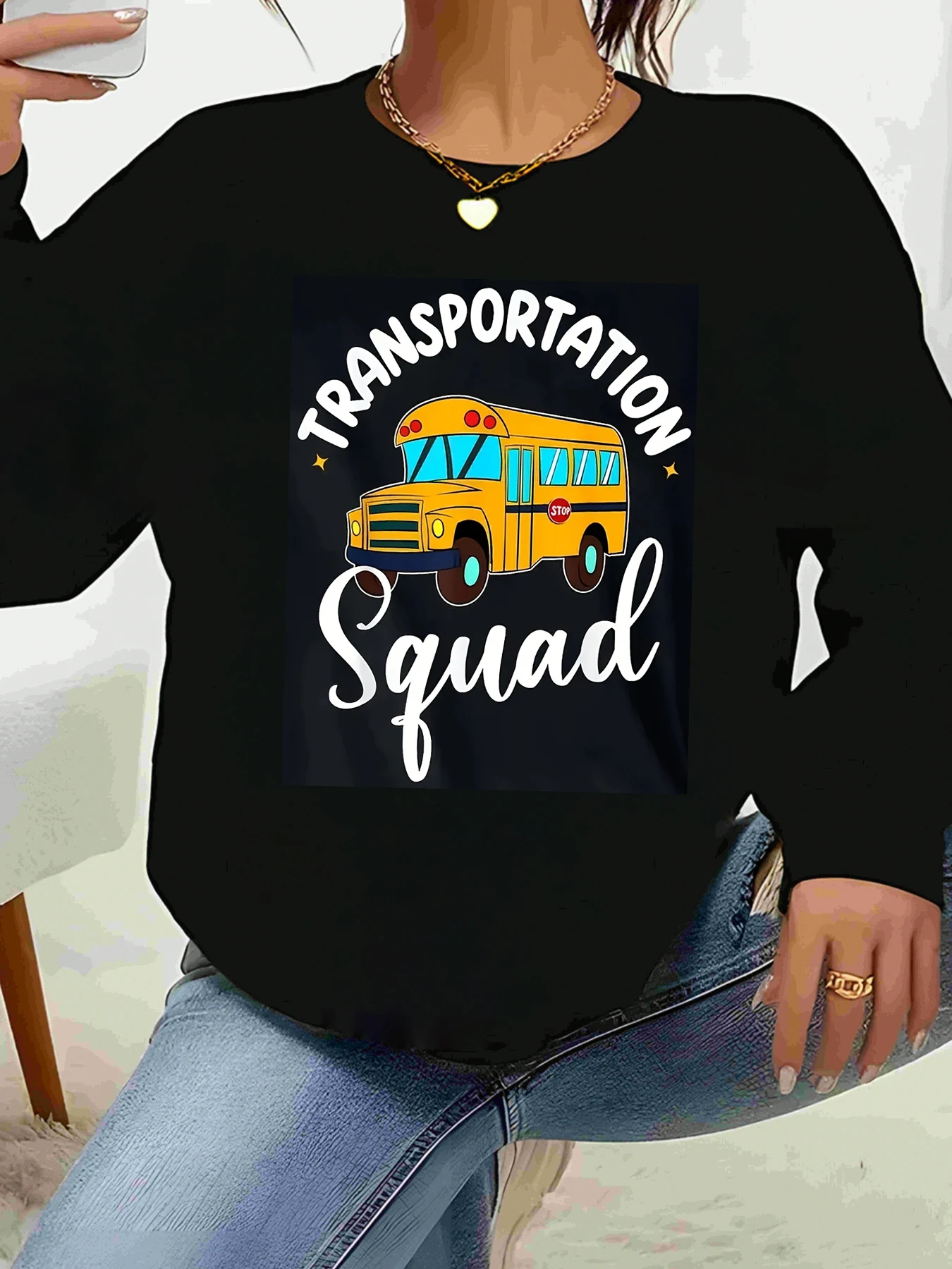 

Школьный автобус, транспортный топ с длинными рукавами и принтом, повседневная одежда для женщин-водителей
