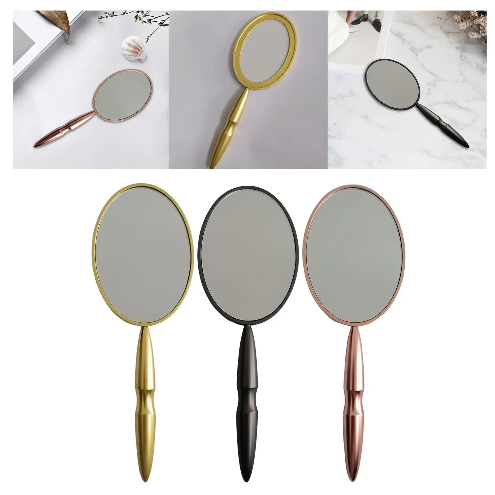 Hand Mirror with Handle Pocket Compact Mirror Oval Makeup Mirror Frame Personal
