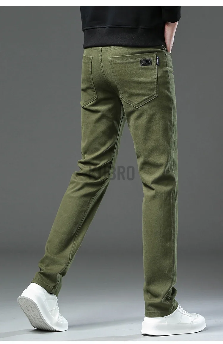 Markenmode, lockere, gerade geschnittene Business-Casual-Stretch-Jeanshose für Herren, Markenhose in 3 Farben, Übergröße, Herrenbekleidung, schmale Jeans – Detail 14