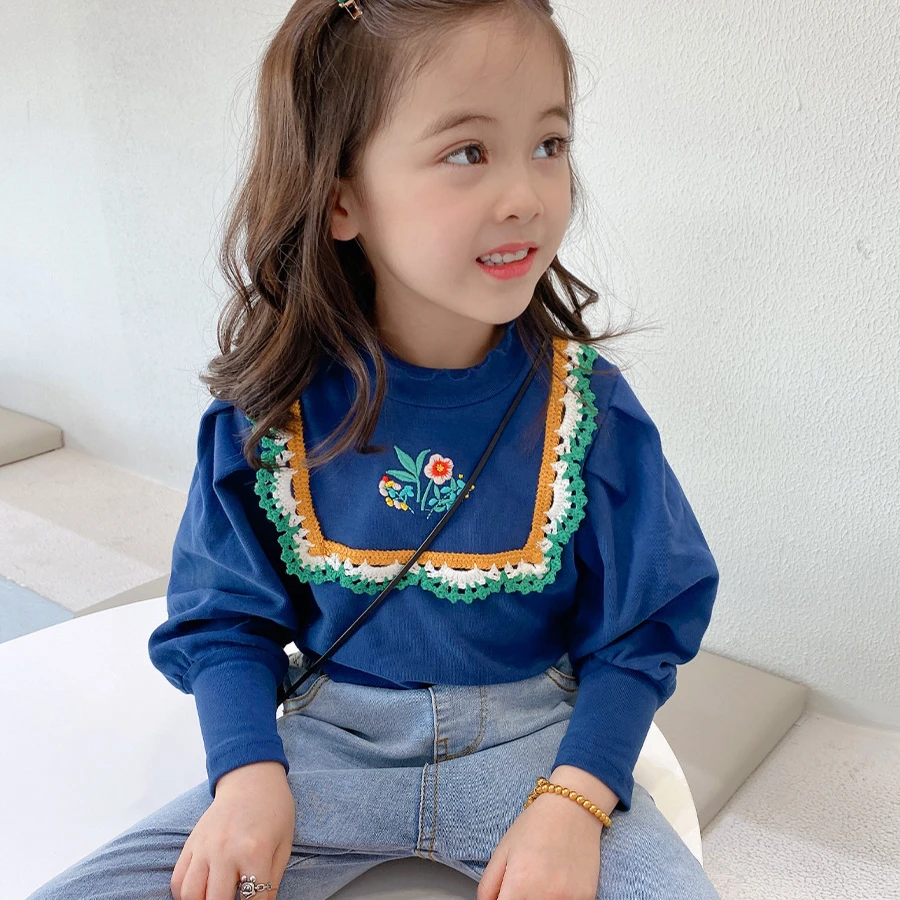 

Детские футболки, кружевная блузка с цветочной вышивкой, одежда для девочек, детская одежда для девочек от 2 до 7 лет, футболки для девочек