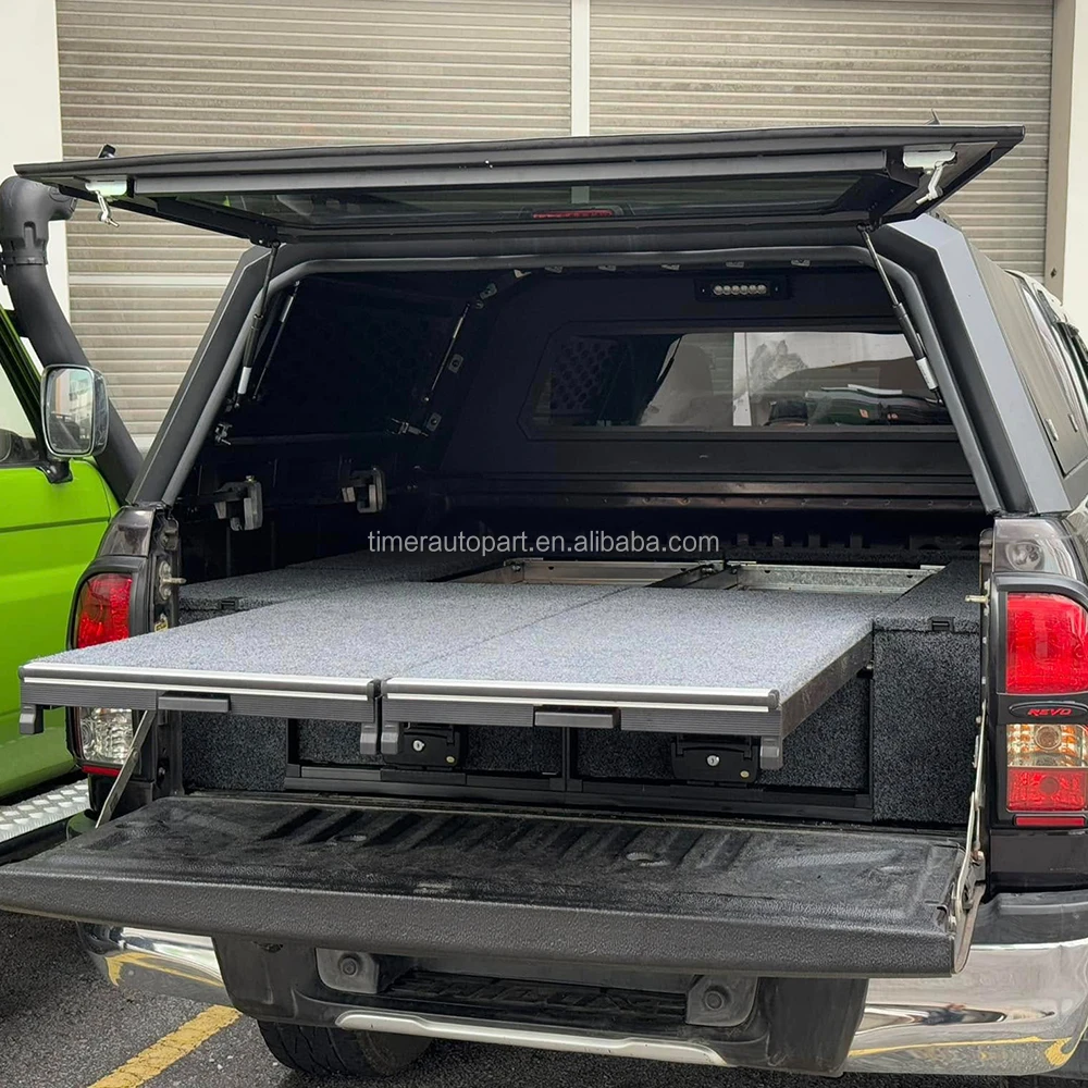 Overland 4WD Pickups Truck Storage Box Metal Drawers Specific Side wings for Hilux Bed Cargo Tooling Boxes with Left Top Slide
