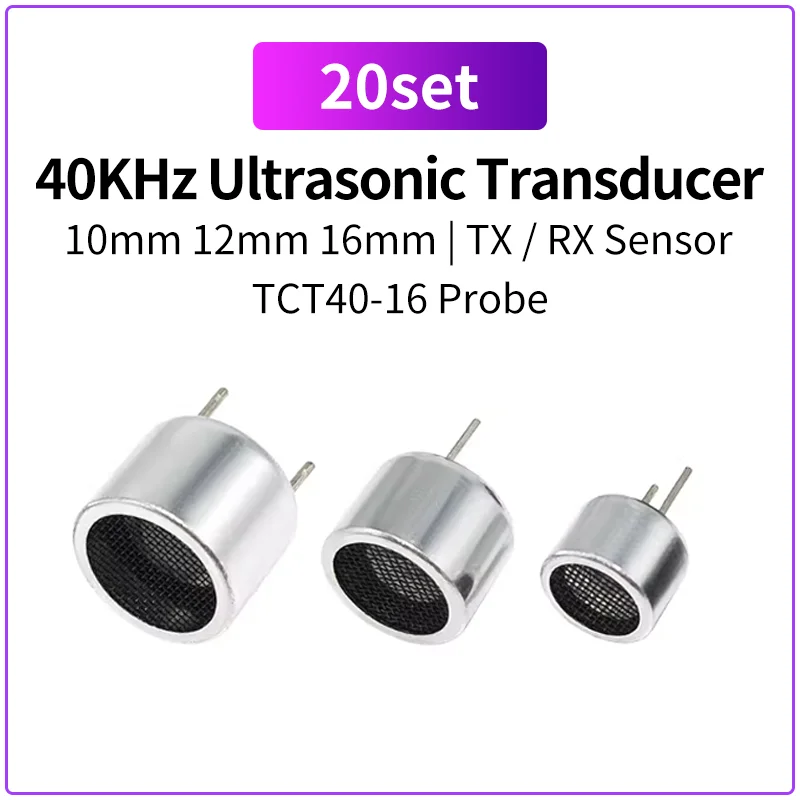 20set 40KHz Ultrasonic Sensor Transmitter Receiver Probe 10mm 12mm 16mm TCT40-16 Ultrasonic Transducer for Distance Measure