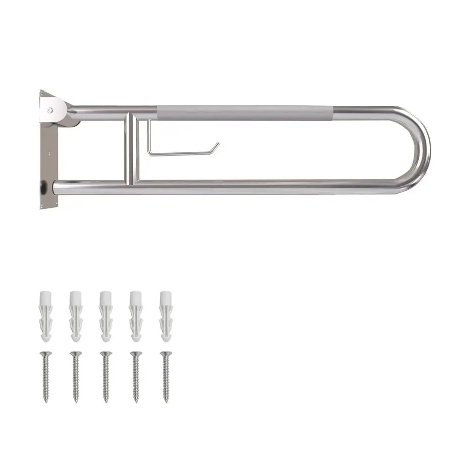 

Grab Bar, Fold Down Grab Bar with Paper Holder, Knurled AntiSlip Grab Bars for Toilet, Stainless Steel Handrails Toilet for Seni