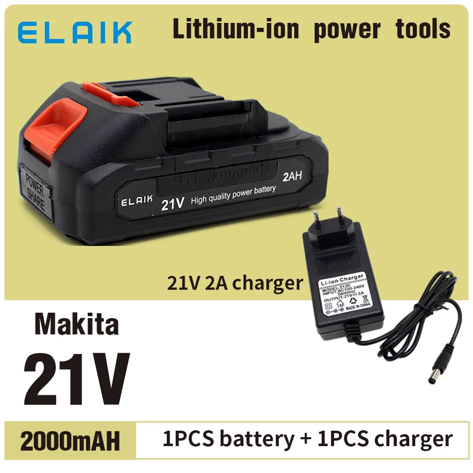 21V2A4A2000MAH Rechargeable lithium-ion battery High capacity cordless power tool battery, Makita 21V tool replacement battery