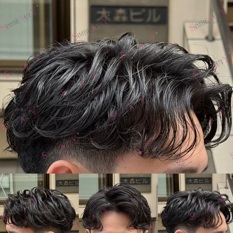 

Durable 30mm Wave 6Inch Long Remy Human Hair Man's Wigs Undetectable Natural Hairline Brown Black Grey Hair System Prosthesis