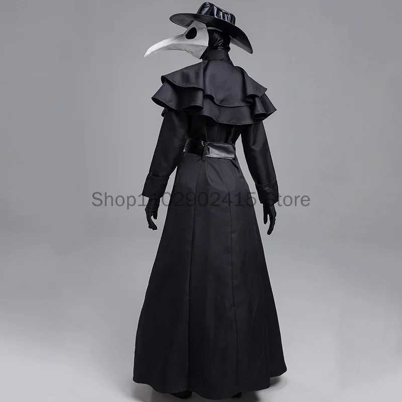 Medieval Halloween Hooded Robe Plague Doctor Costume Mask Hat for Men Monk Cosplay Steampunk Priest Horror Wizard Cloak Cape 5XL