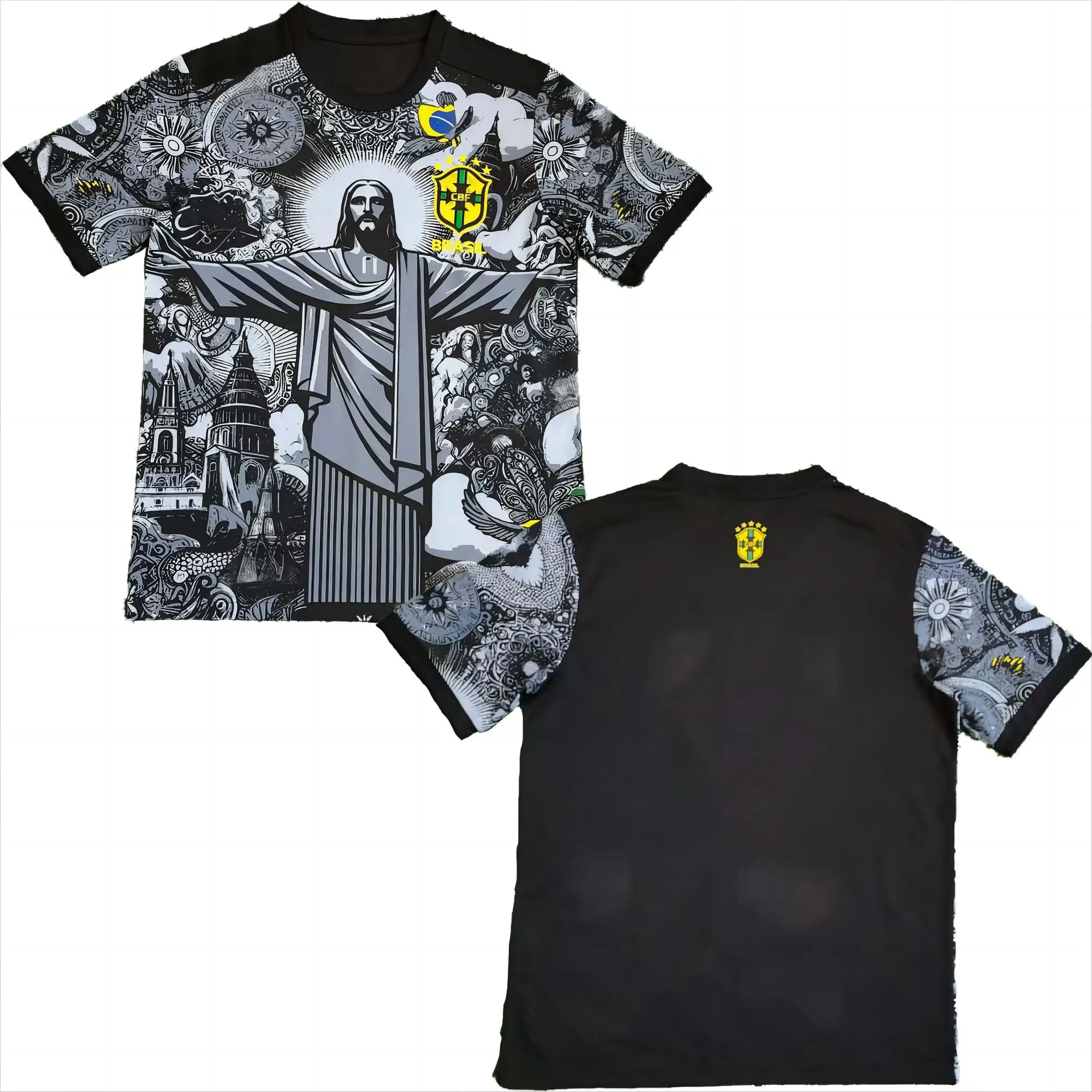 

New Arrival Brazil Special Edition Jesus Black Gray Football Jersey For Adults Kids Summer Soccer Training Tops 2024 Clothing