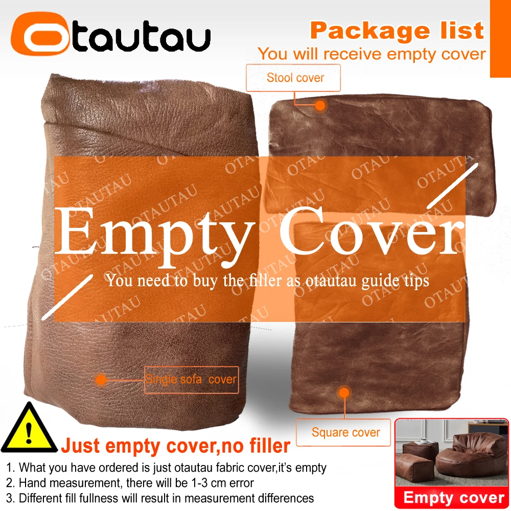 OTAUTAU Single Sofa Cover Faux Suede Leather Lazy Bean Bag Sac Pouf Chair No Filler Beanbag Corner Seat Recliner Couch SF004