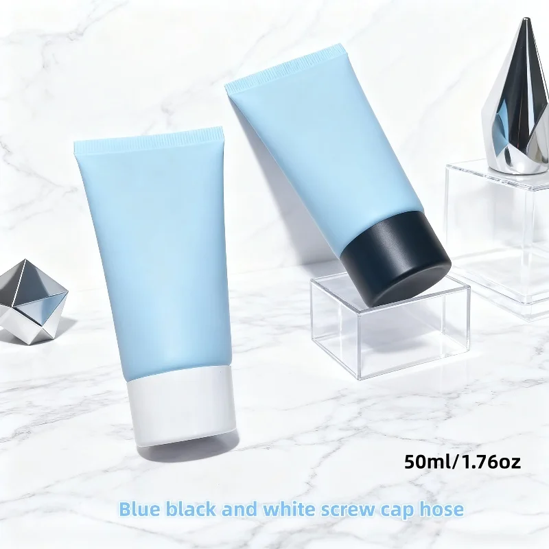 

10 шт., 50 мл, синий многоразовый тюбик с черно-белой винтовой крышкой, косметический упаковочный материал, мелкая партия, оптовая продажа с фабрики