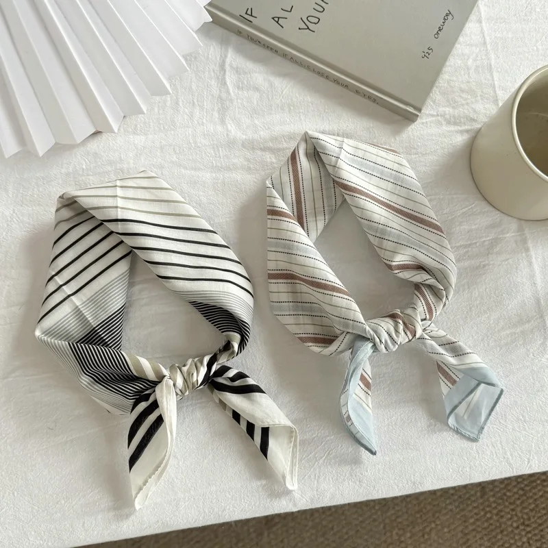 

Pure Cotton Contrast-Color Striped All-Matching Small Square Towel 2026 New Japanese Spring,Summer,Autumn Closed Toe Scarf