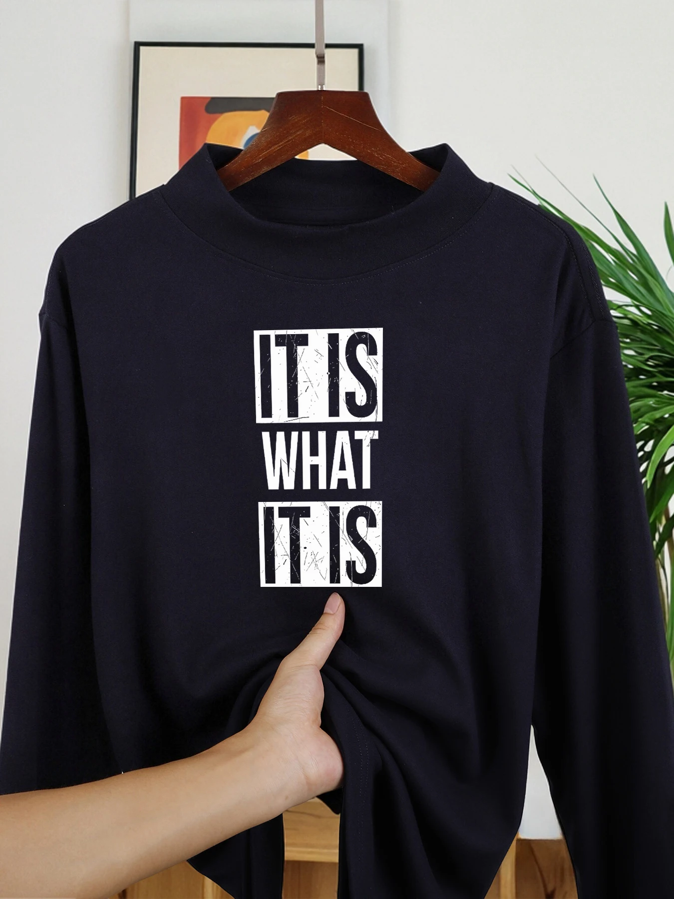 

It Is What It Is Printed Man Casual Fit Long Sleeve Shirt Street Comfy Tops Thicken Bottoming Inner Wear New Stretch Pullover
