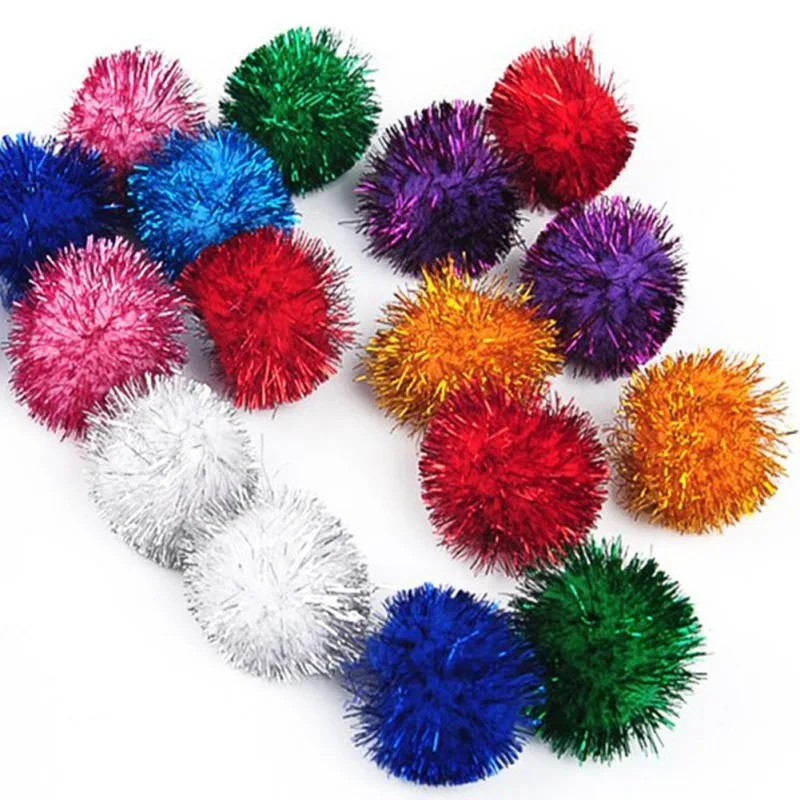 Cat Toys Interactive Ball Training Toy for Pet Kitten Interactive Sound Paper Playing Ball Glitter Pompom Fluffy Cat Toys