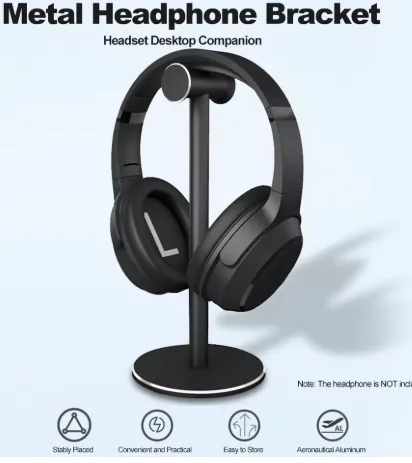 Metal Headphones Holder Aluminum Alloy Stand Detachable Stable Desktop Bracket W/ Silicone Pad for Wired Wireless Gaming Headset