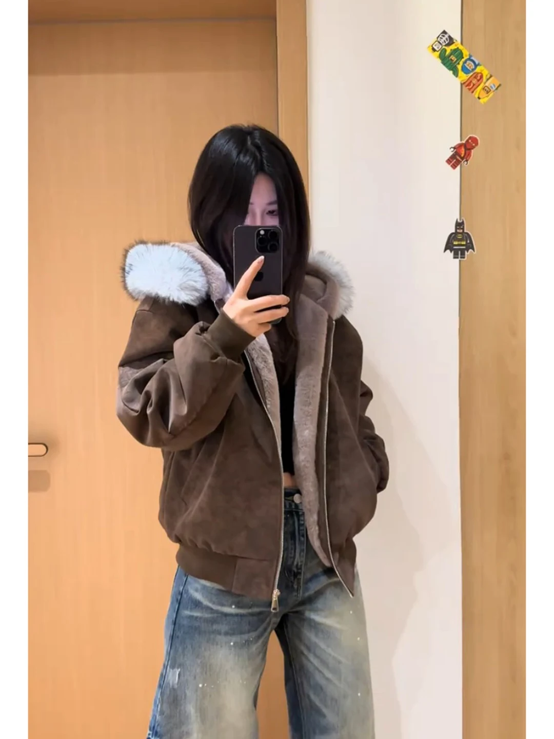 

Утепленная хлопковая куртка Cé Brown с меховым воротником, унисекс, зимняя, в американском стиле, с капюшоном, на флисовой подкладке, повседневная, прямого кроя