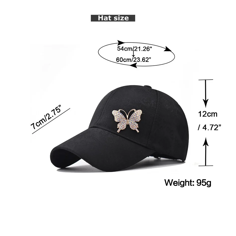 Rhinestone Butterfly Baseball Cap Women\'s Spring Summer Versatile Sunshade Hat Lace Pattern Baseball Cap