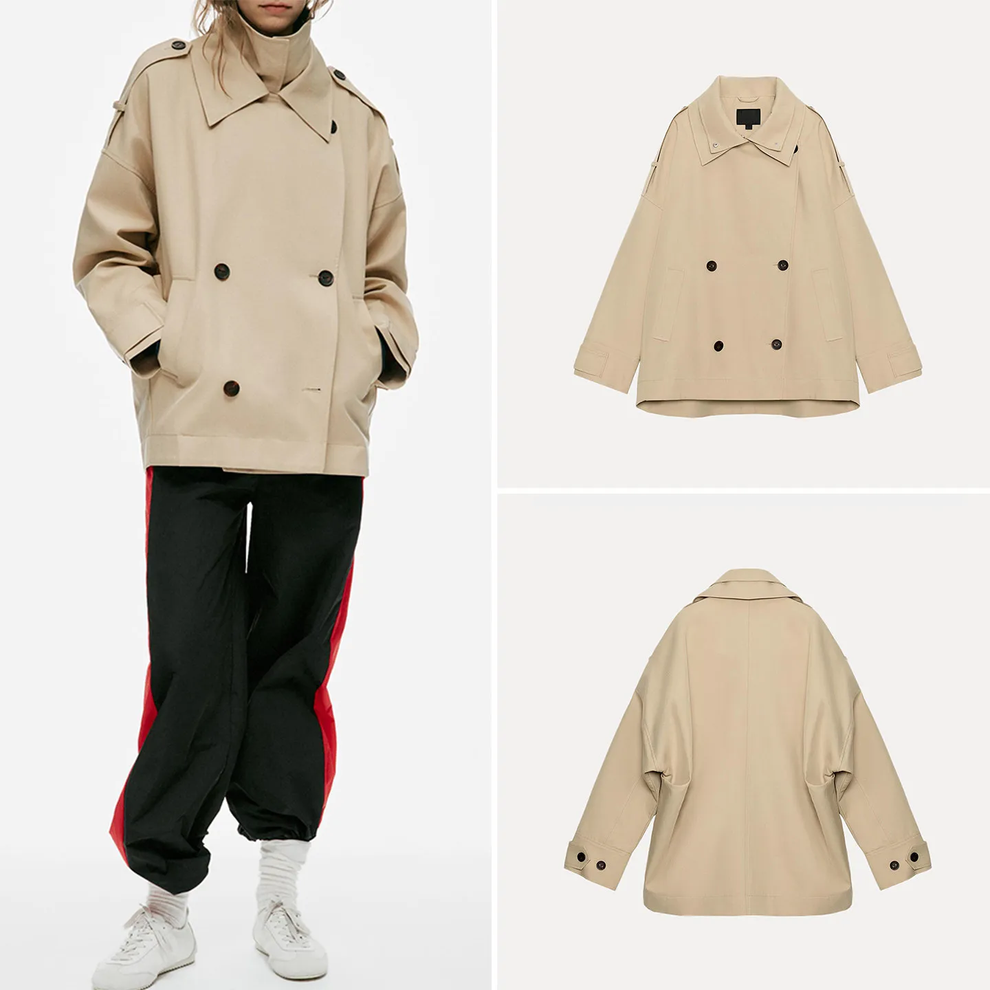 Women's Short Length Long Sleeve Double Layer Stand Collar Loose Fit Windbreaker 2026 Autumn New Arrival ZADATA Brand