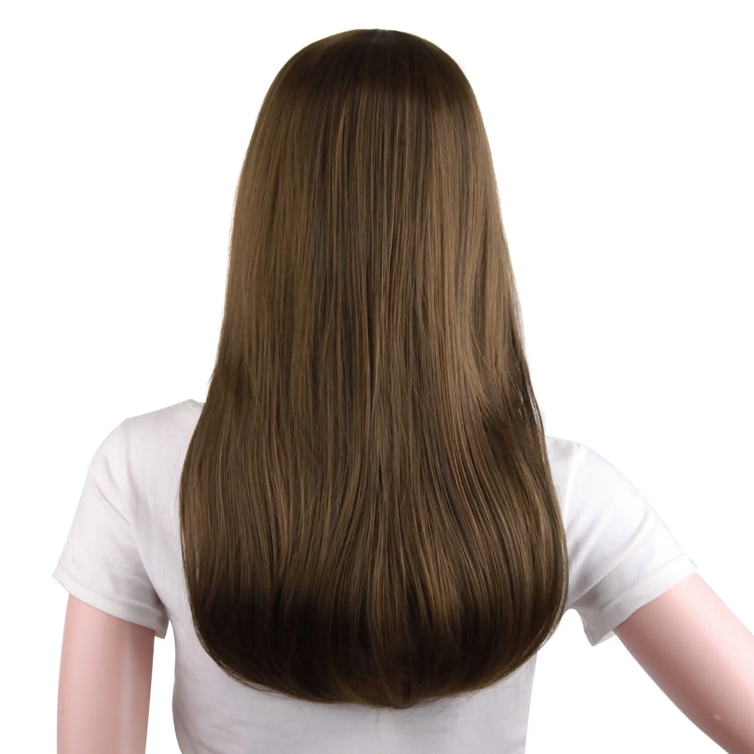 Poni Datar 20 Inci/50Cm dan Rambut Lurus Wig Sintetis Sedikit Melengkung