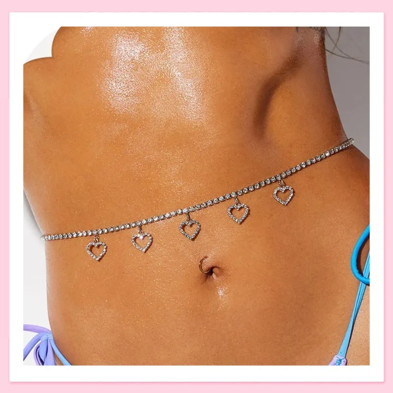 

Fashion Rhinestone Love Hollow Waist Chain Simple and Sexy Micro-inlaid Waist Body Chain