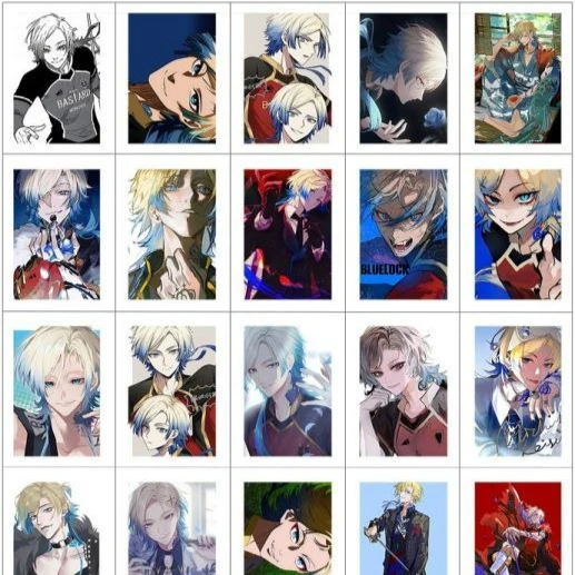 100PCS Blue Lock Anime Laser Card Michael Kaiser Cosplay Cartoon Postcard Photo LOMO Card Ornament Collection Gift