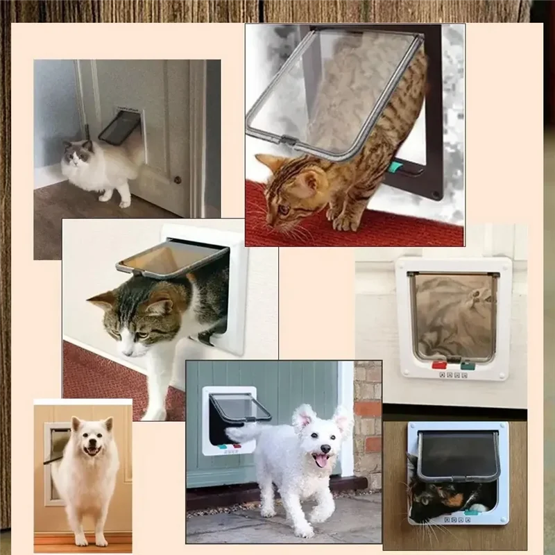 A19Q-chien chat porte à rabat avec serrure de sécurité à 4 voies porte à rabat pour chien chats chaton ABS plastique petite porte pour animaux de compagnie porte chat chiens