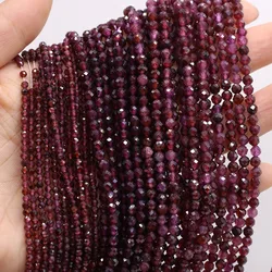 2/3/4mm Natural Stone Round Faceted Small Beads Red Garnet Spacer Beads for Jewelry Making Supplies DIY Necklace Accessories