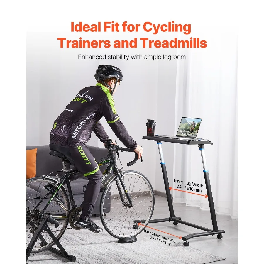 Cycling Desk, Mobile Foldable Multi-Functional Bike Trainer and Treadmill Desk With Lockable Wheels, Non-Slip Multi-Slot Bike T