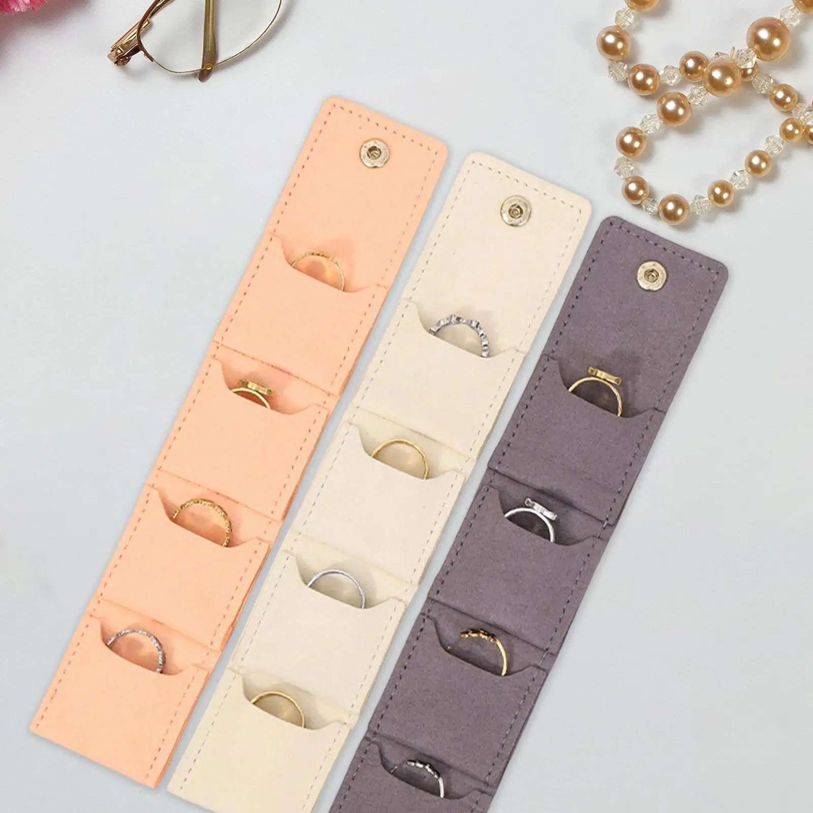 

3x Mini Travel Jewelry Case PU Leather Small Ring Box Charms Travel Jewelry Organizer for Travel Beach Party Hotel Bracelet