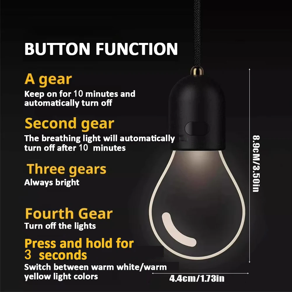 Retro Small Bulb LED Car Hanging Ornament Interior Ambient Lighting 2 Light Modes For Long Trips Daily Use Auto Decor Accessory