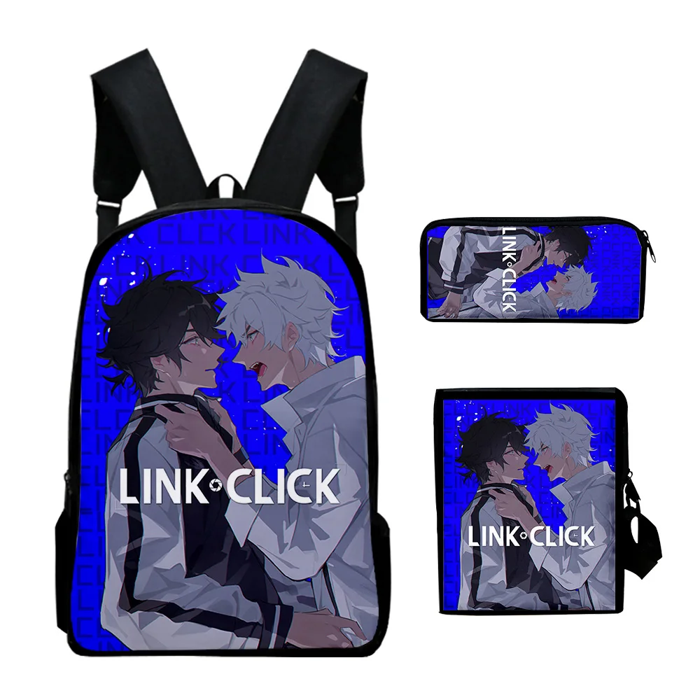 3D Print Anime School Bags, mochila portátil, mochila, bolsa de ombro inclinado, estojo de lápis, link click, moda clássica, 3pcs por conjunto