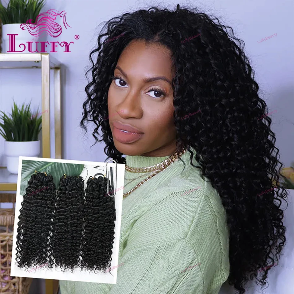 120g 100strands Curly Human Hair Extensions Knotless Pre-Separated Crochet Hair Water Wave Feather Hair Extensions For Braiding