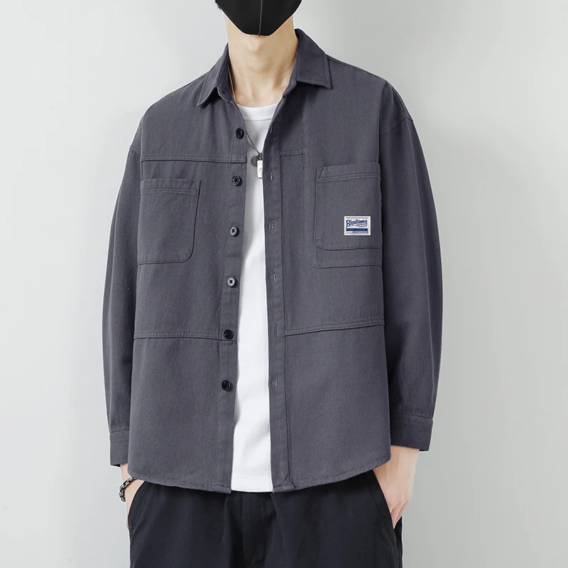 Spring Men's Jacket Solid Color Breathable Outdoor Bicycle Multi Pocket Tactical Windproof Coat Minimalist Men's Long sleeved