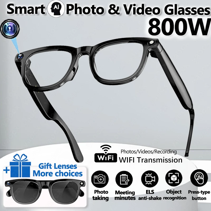 2026 Smart Glasses 800W Camera Al Translation 4K Video Chat GPT Models Music Playback Wi-Fi Transmission 290mAh Smart Sunglasses