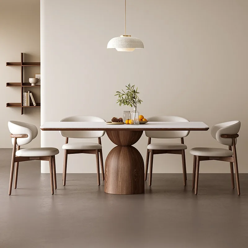 Cream wind rock slab dining table and chair combination rectangular matte pure