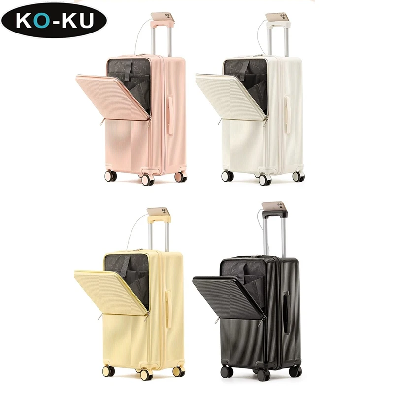 KO-KU Front Opening Luggage Female 2024 New Large Size Trolley Case 26 Inch Universal Wheel Suitcase 20\'\'Password Boarding Box