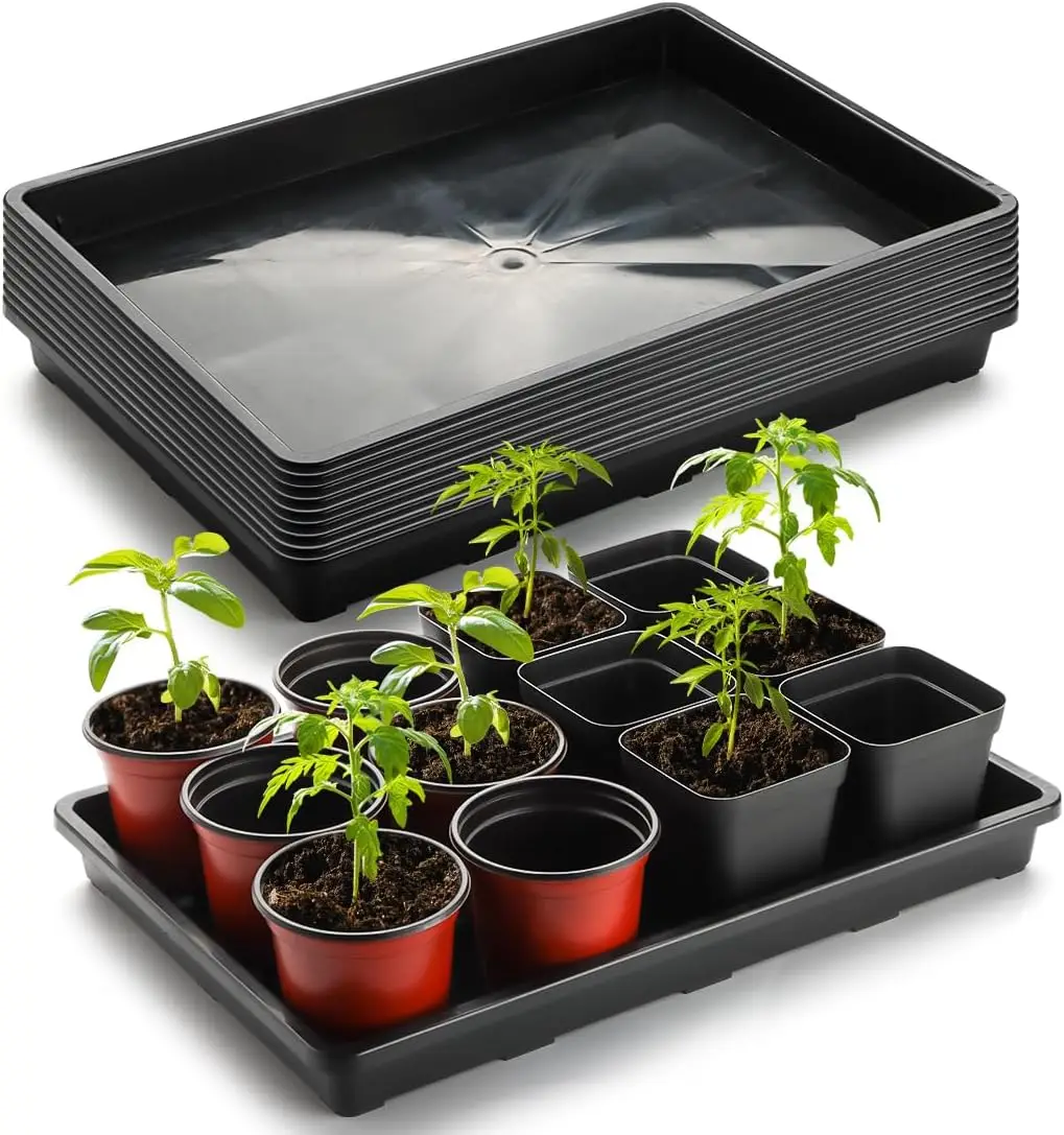 

10 Pack Plastic Seed Starter Trays, 17x12x2 Inches, Reusable Nursery Pots for Indoor Gardening and Microgreens