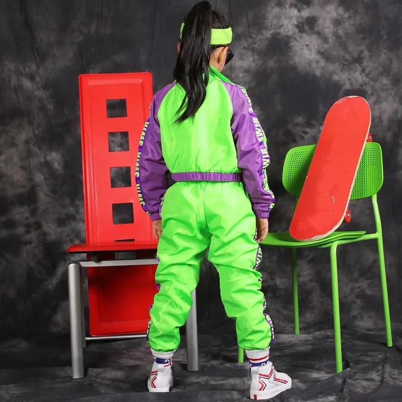 Abbigliamento da ballo hip-hop per bambini verdi Ragazze Jazz Costumi di danza moderna Abbigliamento fluorescente Abiti Costumi di scena per bambini Abiti