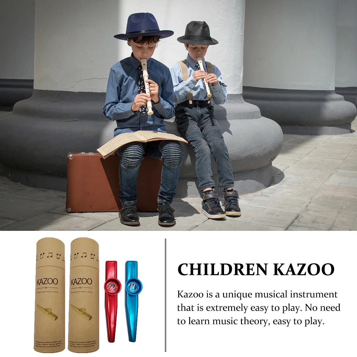 

2 Sets Metal Flute Professional Kazoo for Kids Bass Musical Instrument Instruments Children Kazoos Kit