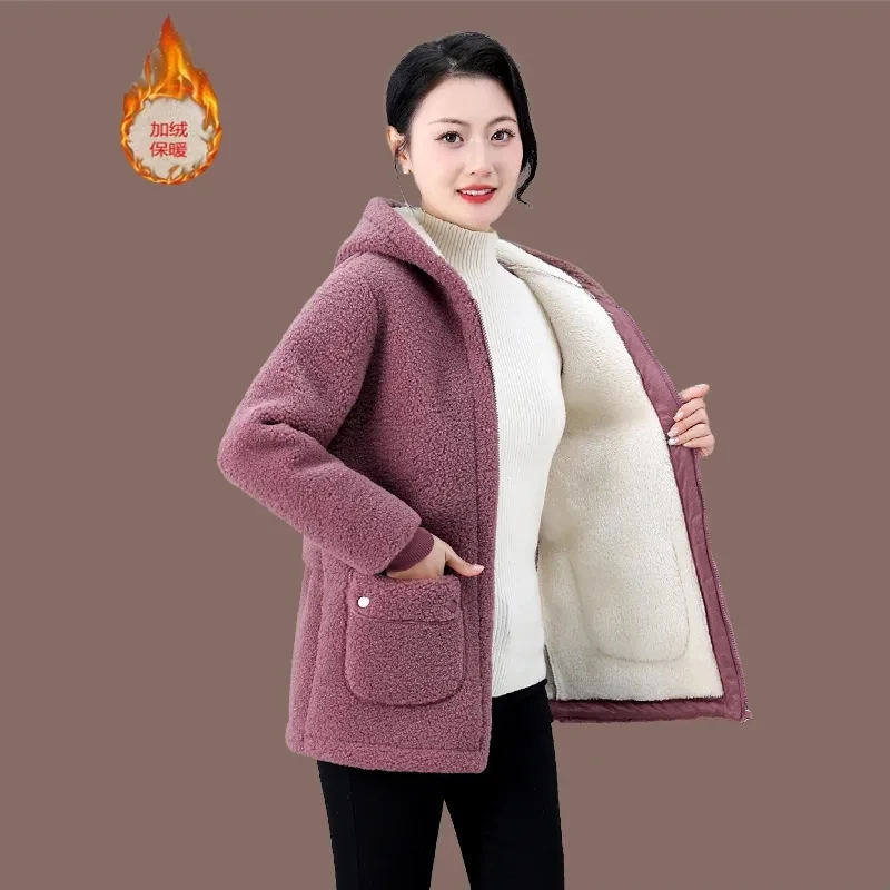 2024 New Velvet Thicke Lamb Fleece Coat Women Long Sleeve Autumn/Winter Jacket Warm Cotton Padded Coat Women Outerwear Tops 5XL