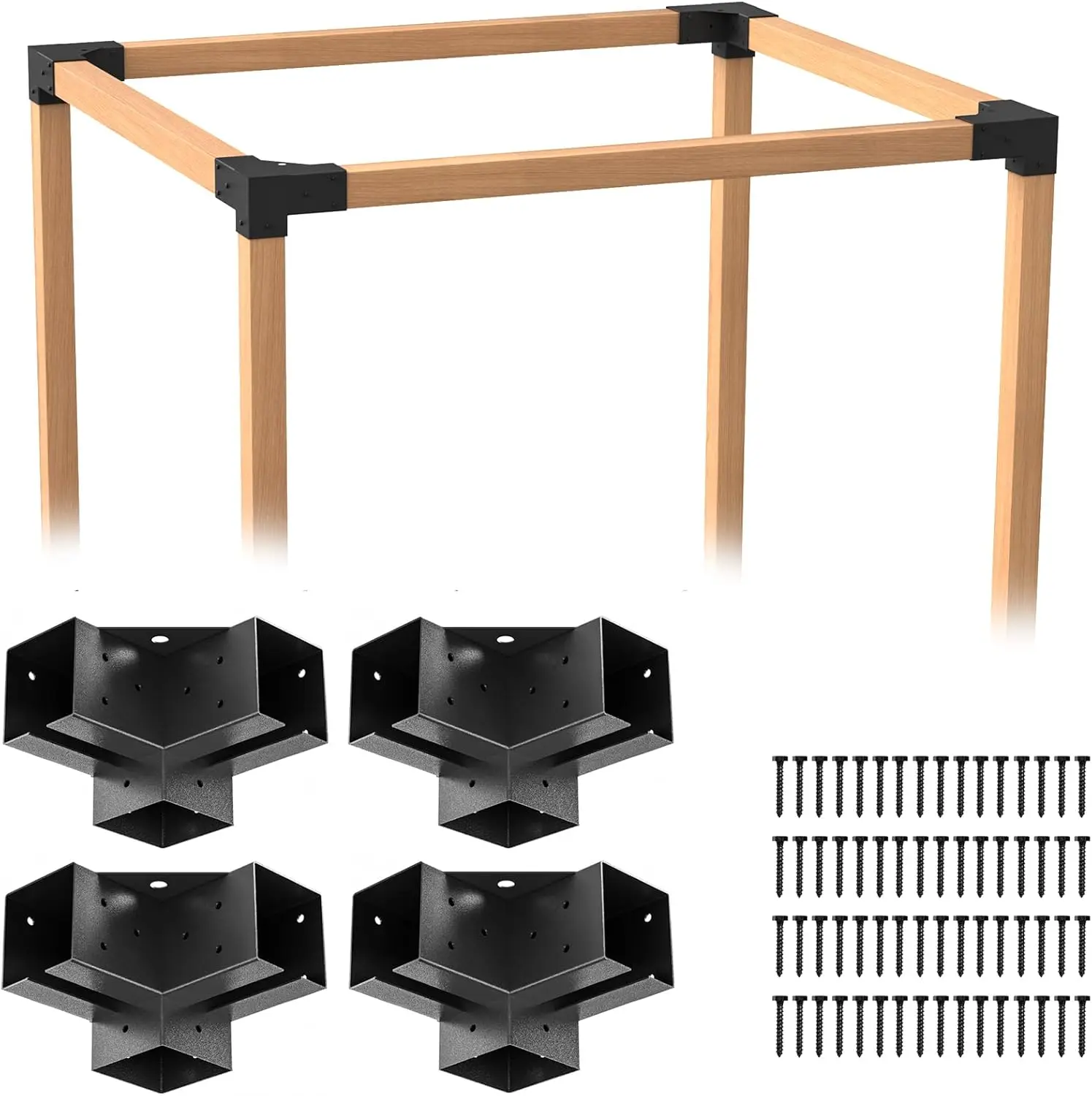 

Pergola Brackets for 4x4 Posts - Heavy Duty Steel Kit with Anti-Corrosion Coating for DIY Garden Patio Gazebo, 3.58x3.58 Inch