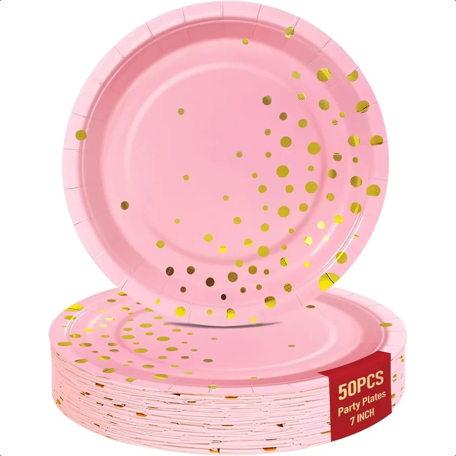 

Бумажные тарелки розового золота для вечеринки, 7 утолщенных золотых тарелок в горошек, 50 шт., тарелки для торта на день рождения для вечеринки в помещении и на открытом воздухе, pliesDec