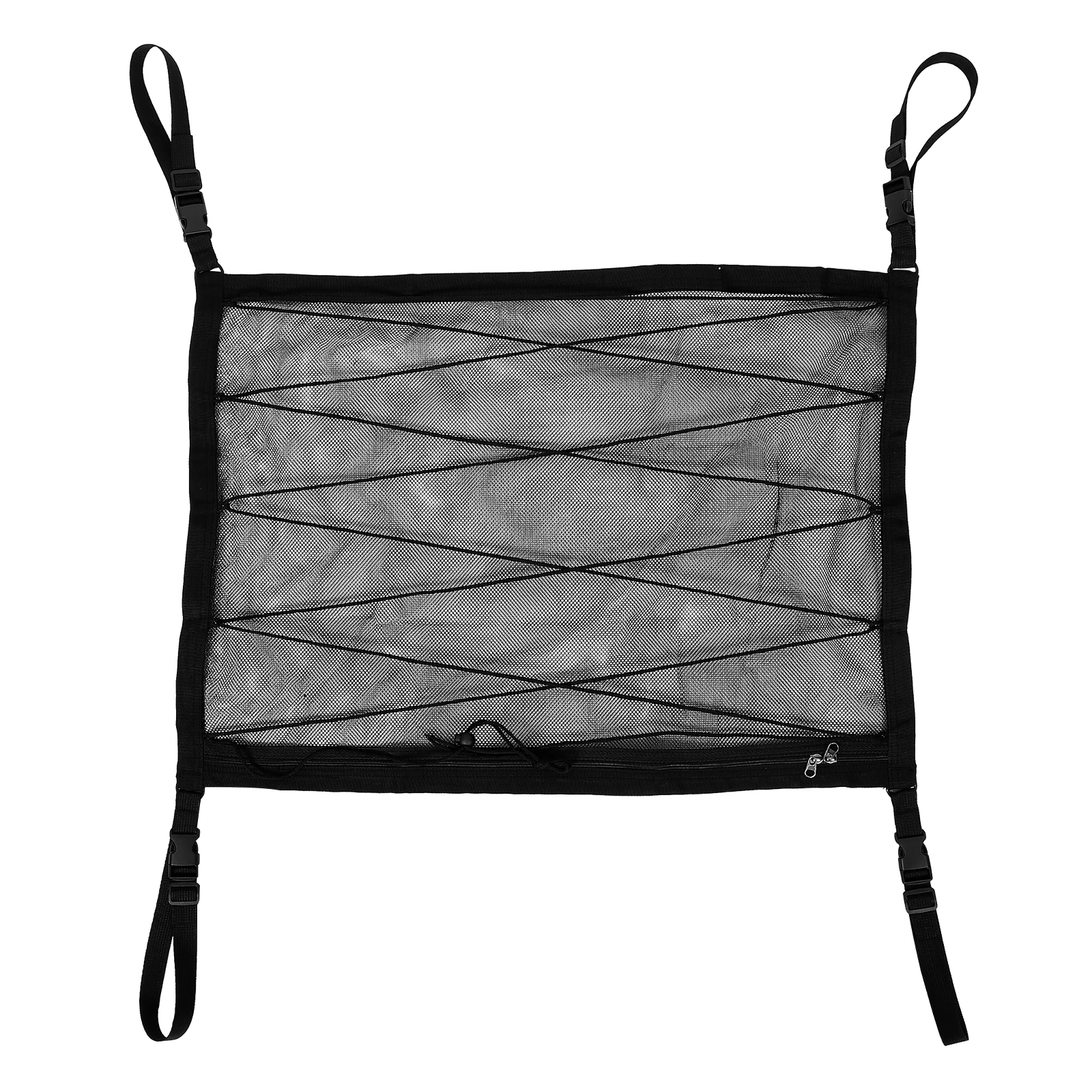 

Car Roof Storage Net 80x55cm Double Layer Zipper Drawstring SUV Truck Trunk Cargo Organizer Mesh Storage