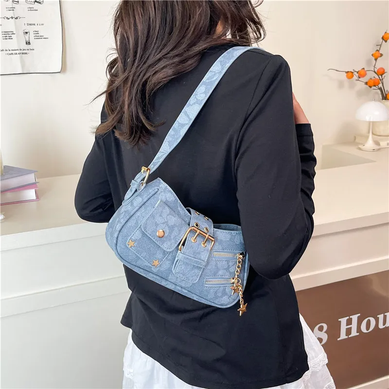 

High-End Motorcycle Bag, Hot Girl Underarm Bag, 2025 New Trendy Handbag, Versatile Shoulder and Crossbody Bag 6636XAE