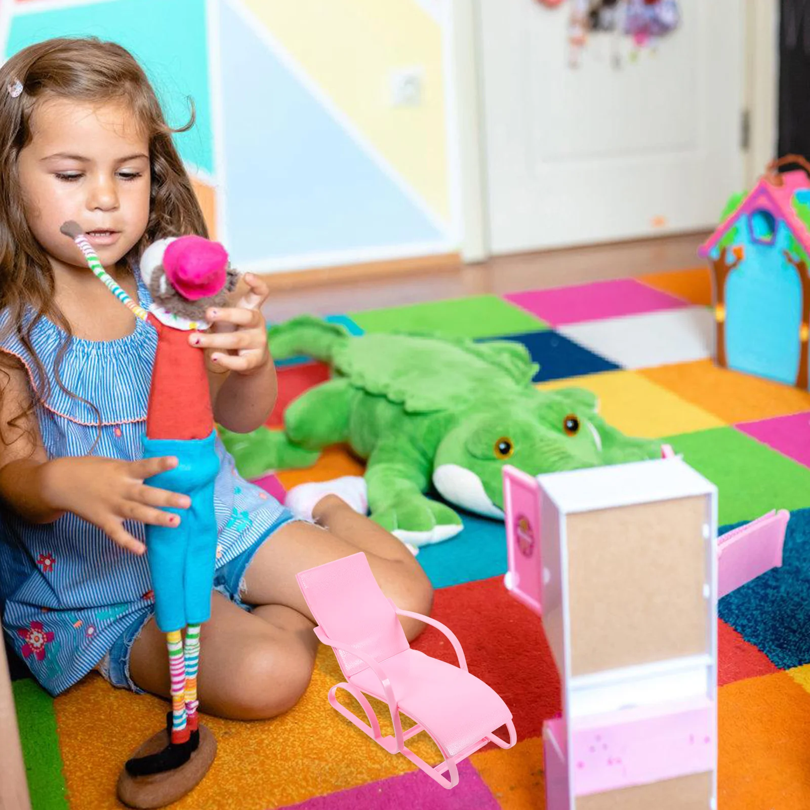 Chaise de plage l'inventaire en plastique pour enfants, jouet de simulation pour enfants, meubles droits, modèle inclinable, décor