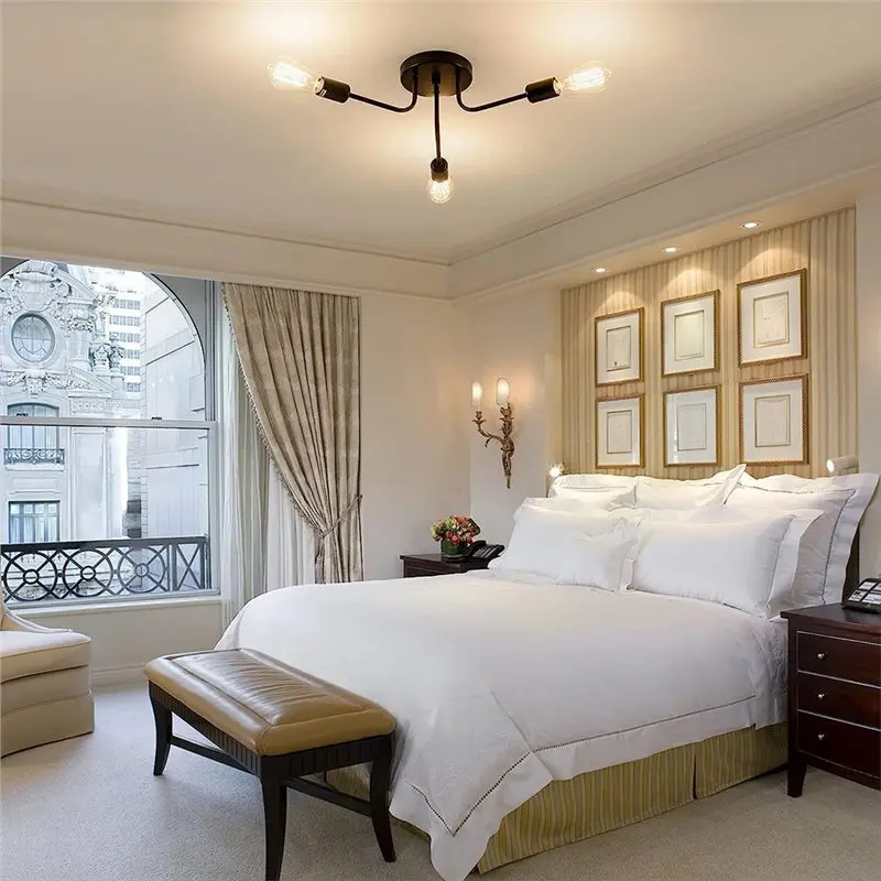 HRBAJ-Ceiling Light E27 Holder Without Bulb Industrial Semi Flush Mount Ceiling 3 Light With Adjustable Metal Branched Vintage