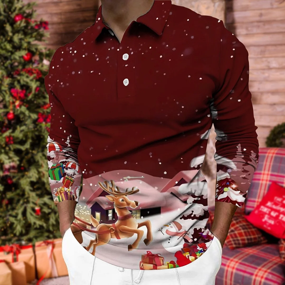 

Cristmas Polo Shirt Graphic 3D Prints Polo Shirt for Men Novelty Lapel Men Long Sleeve Polo Shirt Outdoor Sports 2025 Men Tops