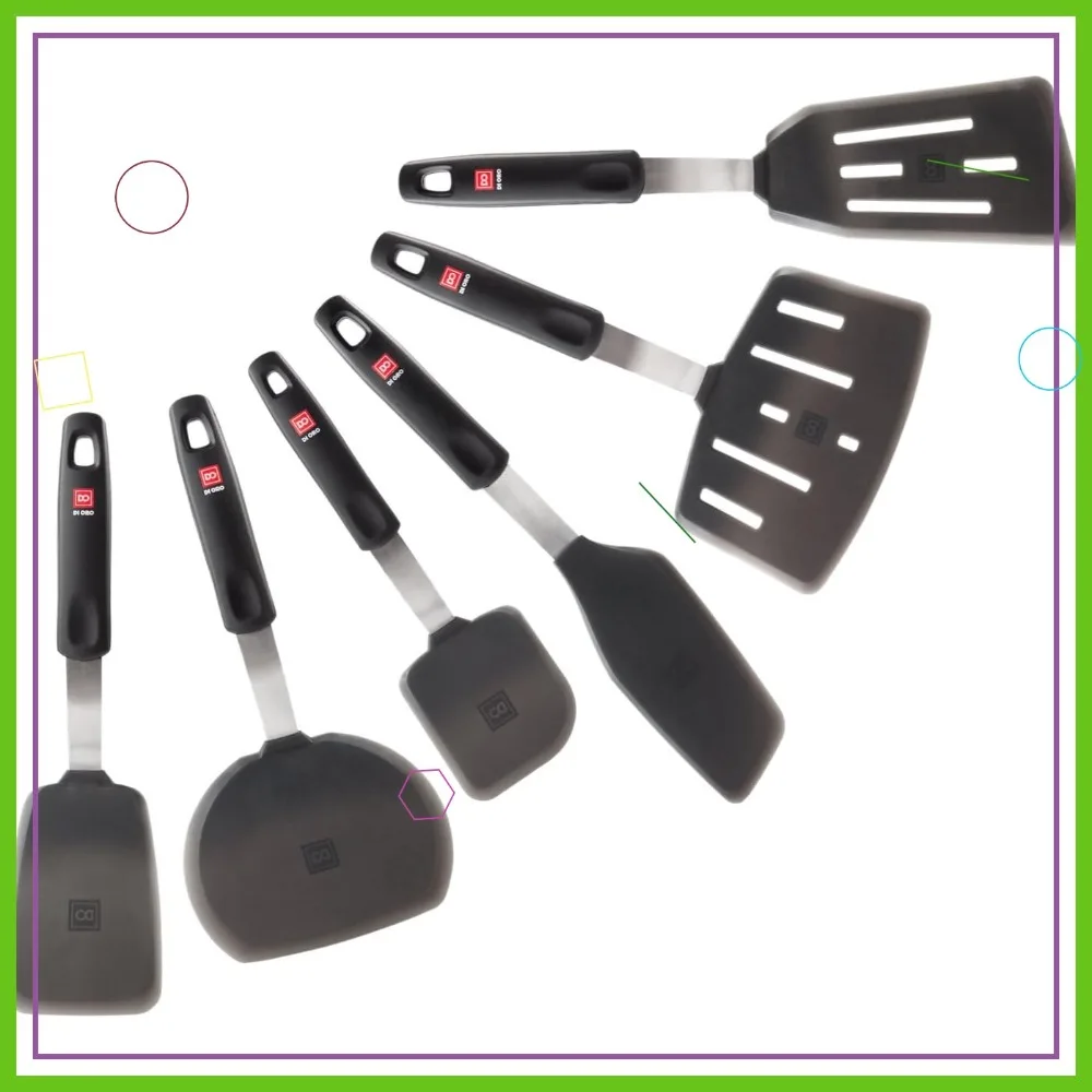 

Silicone Turner Spatula Set - 6 Piece Black, Heat-Resistant to 600°F, BPA-Free for Nonstick Cookware