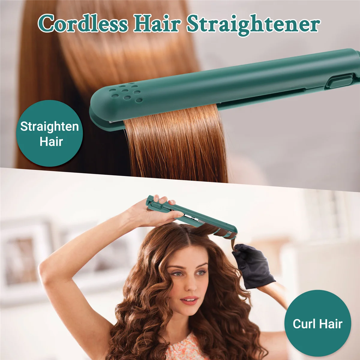 مكواة فرد الشعر كابل USB صغيرة محمولة لفرد الشعر المستقيم والشباك ذات الاستخدام المزدوج للطلاب باللون الأخضر