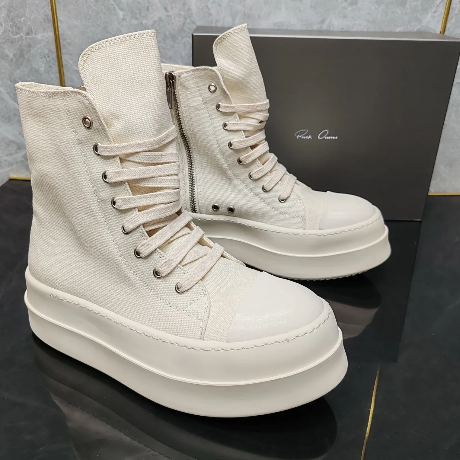 

2025 НОВЫЕ бежевые парусиновые высокие сапоги Ricks, толстые и низкие свободные высокие модные мужские и женские туфли High Tide.