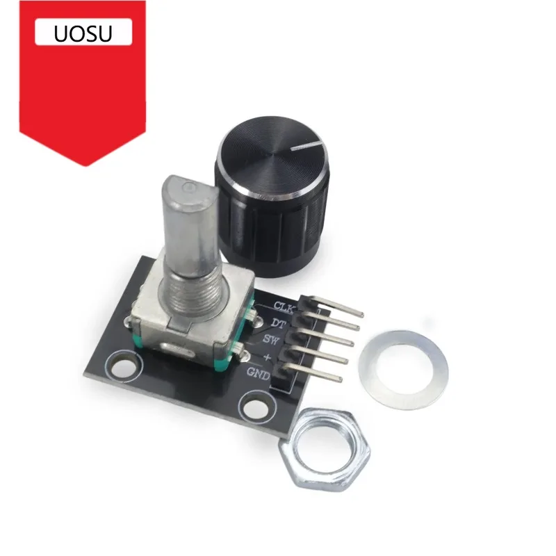 KY-040 Rotary Encoder Module 360 Degree 20 Pulse Push Button Black Aluminum Knob EC11 5V Menu Control for Arduino DIY